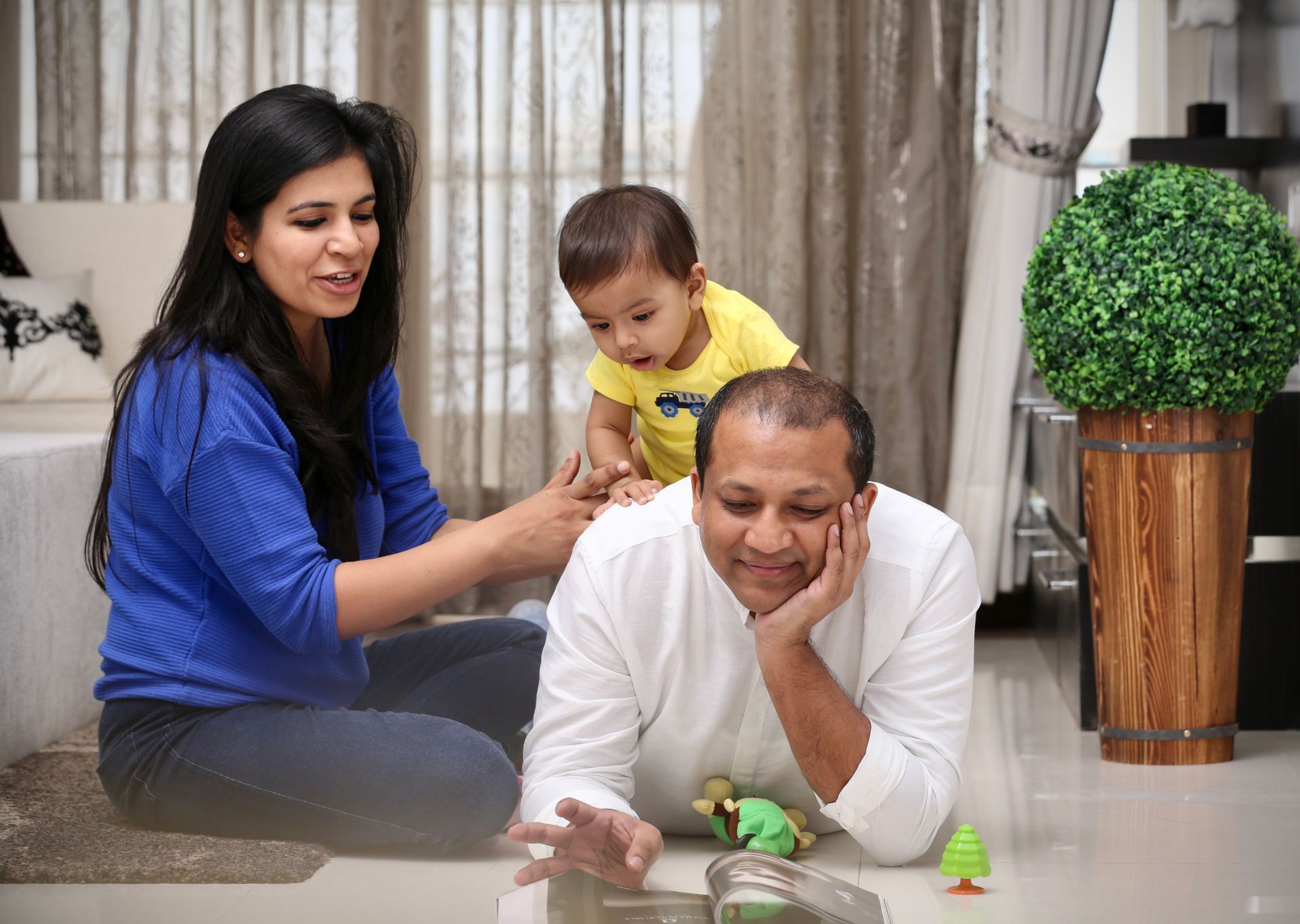 A family spending time together at home